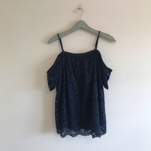 Xhilaration | Blue Lace Lined Cold Shoulder Top - Picture 7 of 7